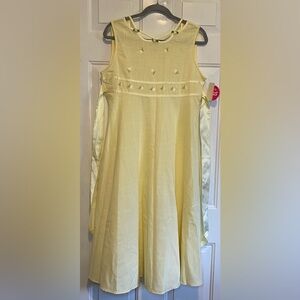 Bonnie Jean Sz 18 ½ Girls Plus Easter Yellow Floral NWT Vintage Tie Embroidered